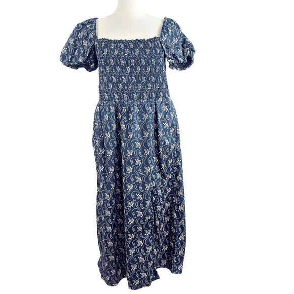 J.Crew LRG Navy Blue Short-Sleeve Smocked Dress Starry Swirl NWT - Picture 2 of 8
